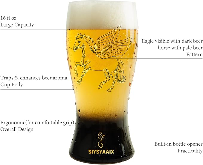 Beer Glasses for Men, 16 oz Drinking Glass Set with Built-in Bottle Opener, Color-Shift Design, Pilsner Craft Glassware for Beer, Great Gift for Dad, Husband, Father’s Day or Anniversary (1)