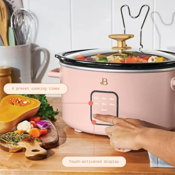 Beautiful by Drew Barrymore 4Qt Slow Cooker, Touch-Activated Display, 4 Presets, Auto Warm, Dishwasher-Safe Pot.