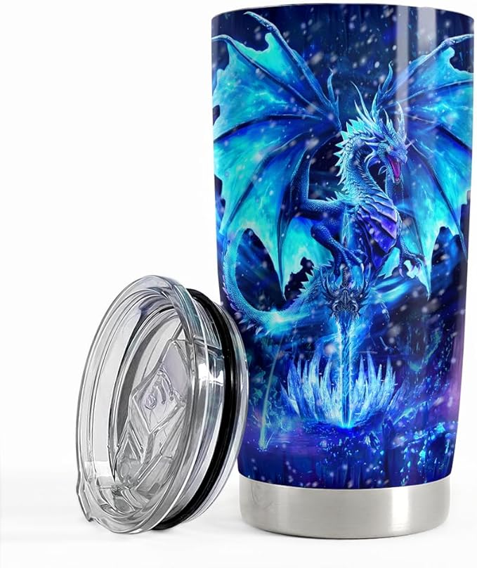SANDJEST Blue Dragon Tumbler 20oz Stainless Steel Insulated Tumblers Coffee Travel Mug Cup Gift for Men Women Gifts for Birthday Christmas