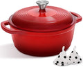 Enameled Cast Iron Dutch Oven Pot With Lid - AIVIKI 5QT Dutch Oven for Bread Baking With Cotton Potholders - Heavy-Duty Cookware for Braising, Stew, Roasting, Oven Safe up to 500°F, Red