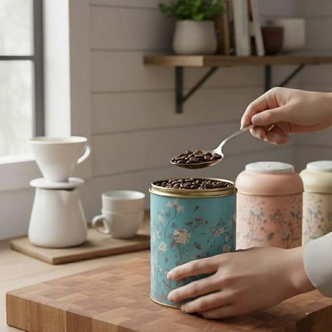 MARIA ROMA 7 Pieces Bread Box for Kitchen Countertop and Canisters Sets for the Kitchen Ideal for Bread Basket Sugar Container Coffee Canister Tea Tin Breadbox Vintage and Rustic Model