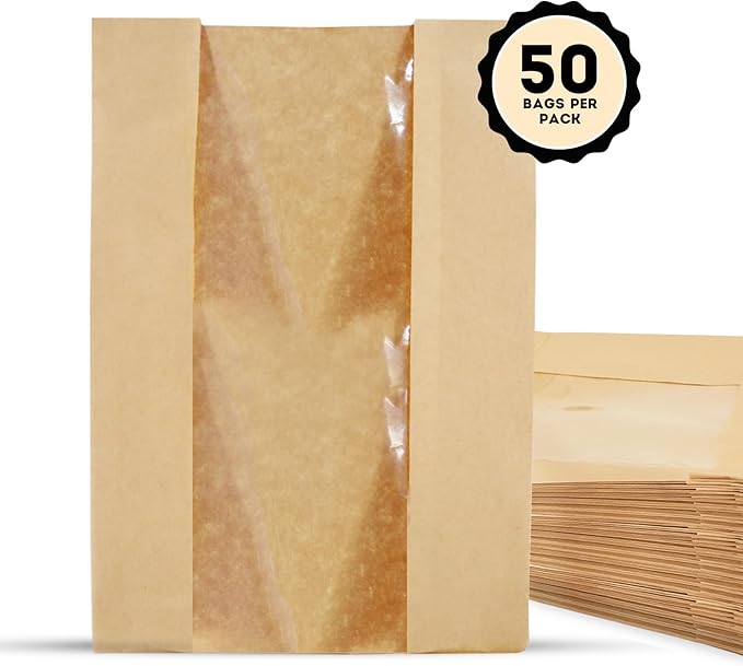 30 Sourdough Bread Bags For Homemade Loaf Kraft Brown Paper Bread Bags with Window and Square Bottom Large Bakery Bag - Reusable and Disposable Square Bottom for Easy Storage of Sandwiches and Bagels