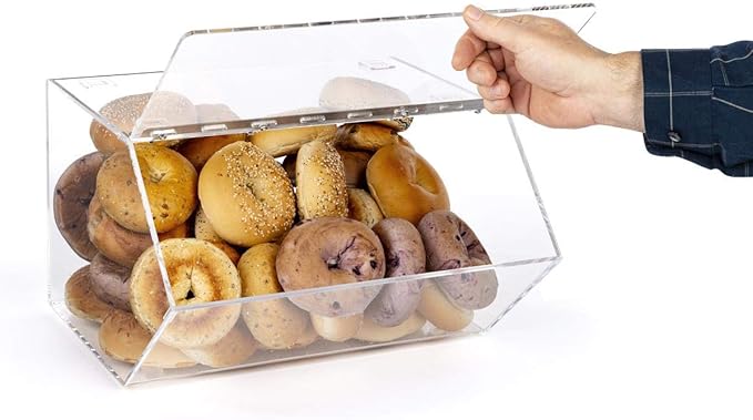 Clear Pastry Display Case for Bagels and Other Baked Goods, Clear, Stackable, with A Hinged Door