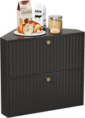 Corner Bread Box for Kitchen Countertop Bamboo Two Layer Large Capacity Bread Storage Bin Vintage Storage for Homemade Bread (Black)