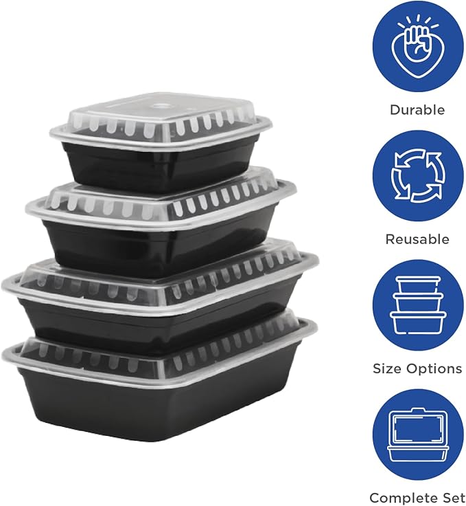 Karat Meal Prep Containers [24 oz - 150 ct] Reusable & Disposable Take Out Containers with Lids - Microwave & Dishwasher Safe Bento Boxes