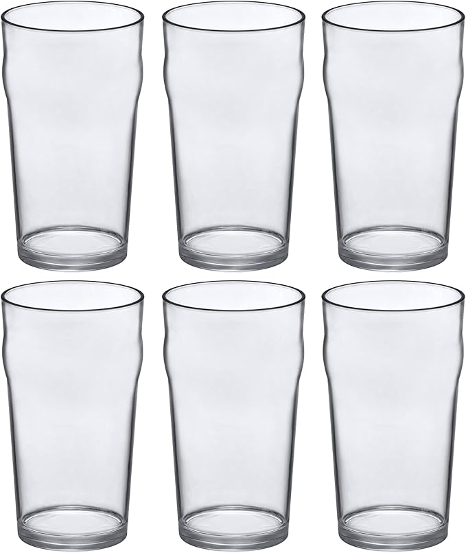 Amazing Abby - Amber - 20-Ounce Plastic Beer Glasses (Set of 6), Plastic Pint Glasses, Reusable Cups, BPA-Free, Shatter-Proof, Dishwasher-Safe, Perfect for Poolside, Outdoors, Camping, and More