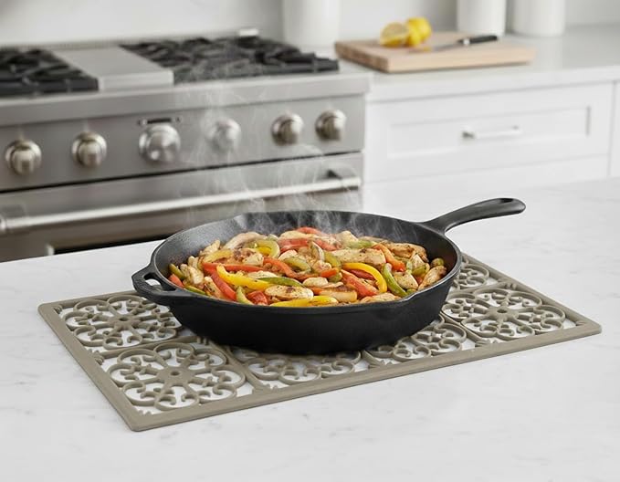 GASARÉ, Extra Large, Thick, Silicone Trivet for Hot Dishes, Pots, and Pans, Heat Resistant Mat for Countertop, Hot Pad for Kitchen, Easy to Clean, 21 x 12 x 3/8 Inches, Taupe