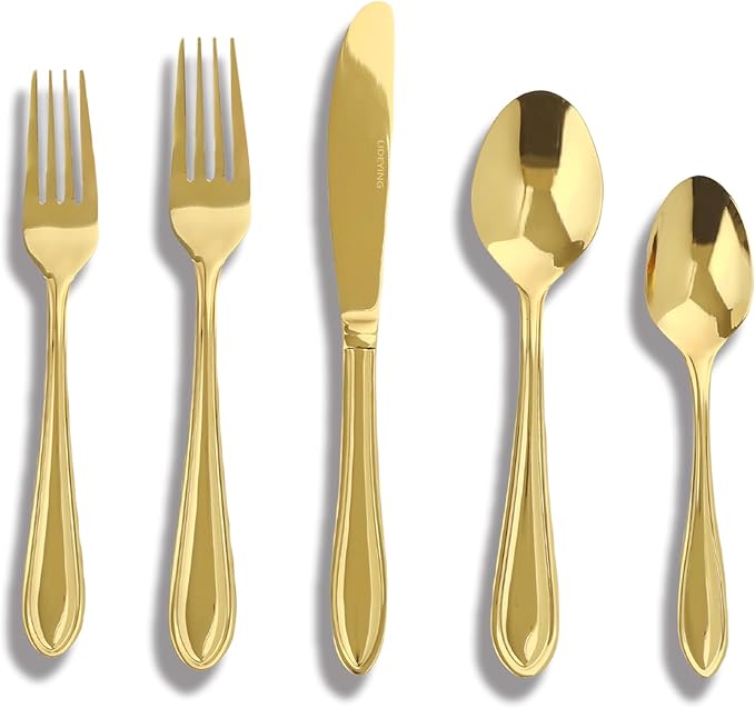 Gold Silverware Set, 20 Piece Flatware Cutlery Set for 4,18/0 Stainless Steel Utensils,Mirror Polished Modern Tableware for Home & Kitchen Dining Wedding, Party
