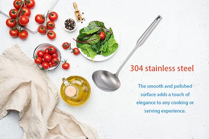 Soup Ladle Stainless Steel Scoop Spoon 304 Stainless Steel，13.8" Large Durable Metal Ladel，Cooking Spoon for Kitchen,Large Spoons and Ladles,Asian Soup Spoon