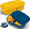 Portable 8.5oz Silicone Snack Boxes with Lids (2 Pack) - Double Compartment Reusable Containers for Snacks, Sauce, Dip | School, Office & Picnic Use (Multi-Color)
