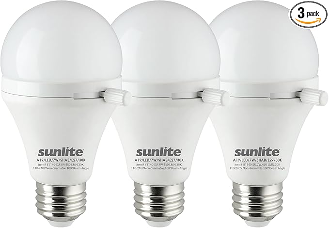 Sunlite ShabBulb, Shabbat Permissible LED Light Bulb, 7 Watt (40 Watt Equivalent) 3000K Warm White, 3 Pack