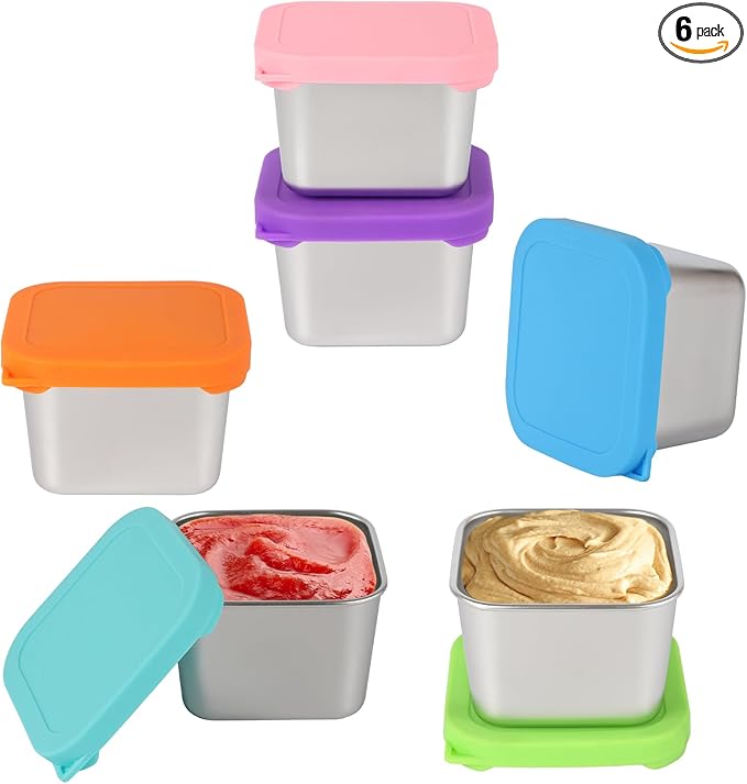 6oz Stainless Steel Sauce Containers with Lids, Leakproof Reusable Salad Dressing Containers for Lunch Boxes Picnics Travel, Dishwasher Safe Food Storage. 6 pcs