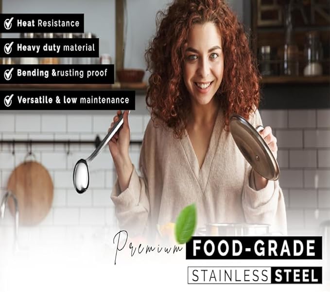 1 Pcs Stainless Steel Kitchen Cooking ladle, 13" Soup Metal Ladles, Durable Cooking Spoon Utensil- Long Handle and Ample Bowl Capacity Perfect for Stirring, Serving Soups, Heavy Duty Dishware Safe
