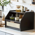 Modern Counter Top Cabinet with Drawer, Bamboo Spice Organizer and Bread Box, Mug Holder Storage Rack, Makeup and Perfume Cabinet for Kitchen or Living Room(Black)