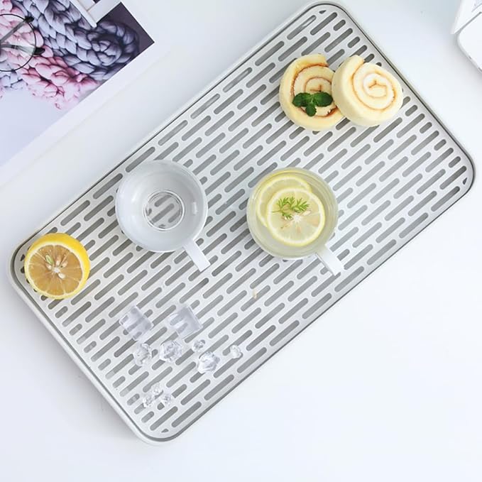Plastics Drain Tray, Cup & Dish Drying Rack, Drain Board 2 Tier Non Slip Serving Tray with Drainboard Perfect for Sink, Coffee Table, Outdoor (15.4 x 10 x 0.98 in)