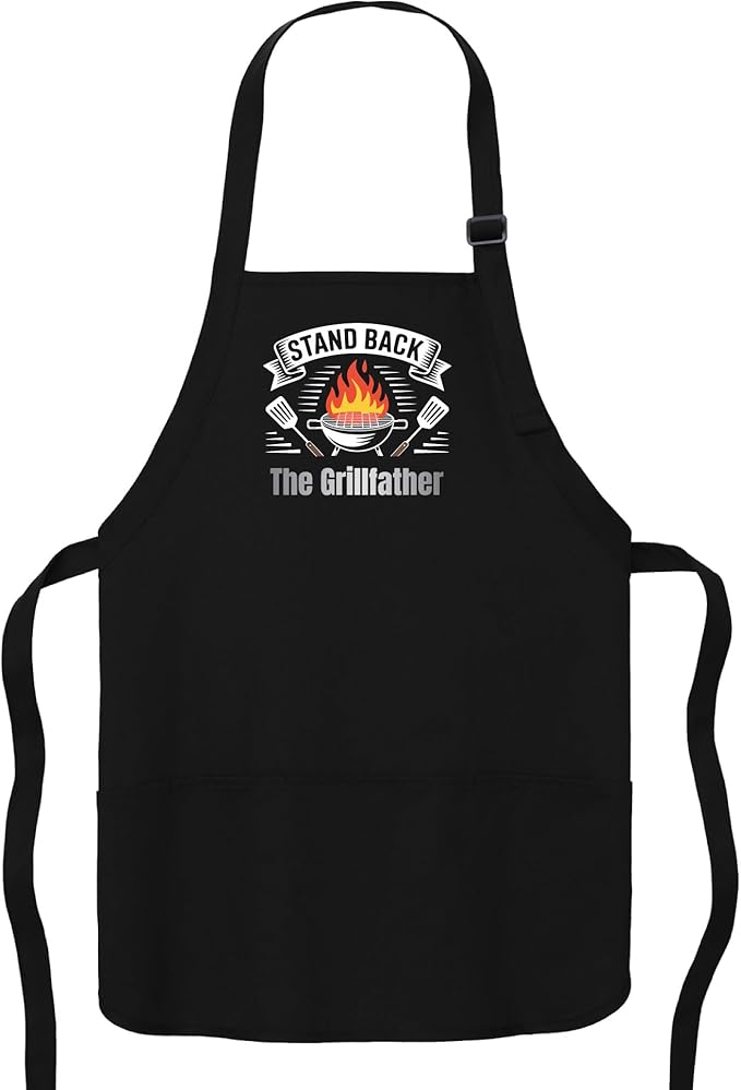 Personalized Medium Length Cooking & Grill Apron – Stand Back Design with Custom Text (1-2 Lines)