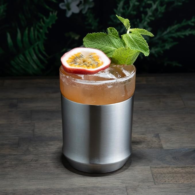 Elevated Craft Hybrid Cocktail Glass Premium Vacuum Insulated Steel Base with Removable Insert - 12oz Rocks Glass, Double Old Fashioned Lowball for Margaritas, Bourbon, Whiskey - Steel