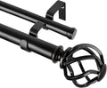 KAMANINA Black Double Curtain Rod 140 to 195 Inches (12-16 Feet), 1 Inch Curtain Rods for Windows 60 to 191, Heavy Duty Telescoping Drapery Rods with Twisted Cage Finials