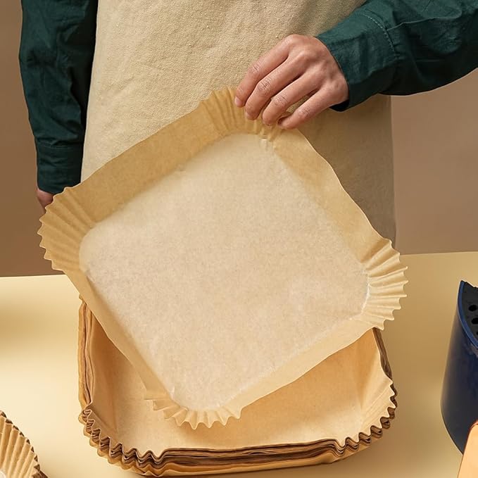 Air Fryer Liners Disposable Square.100pcs Virgin Pulp Parchment Paper for 4qt-6qt Air Fryer.Food Grade,Non-stick, Oil-proof & Heat Resistant for Baking,Microwave,Cooking & Deep Fryer Accessories