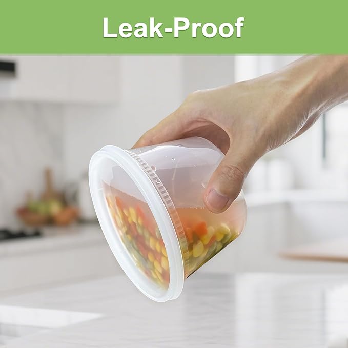 60 Sets (120-Piece) Deli Containers with Lids 16 oz, Leak-Proof & BPA Free Airtight Takeout Plastic Food Storage Containers for Soup, Freezer/Microwave/Dishwasher Safe