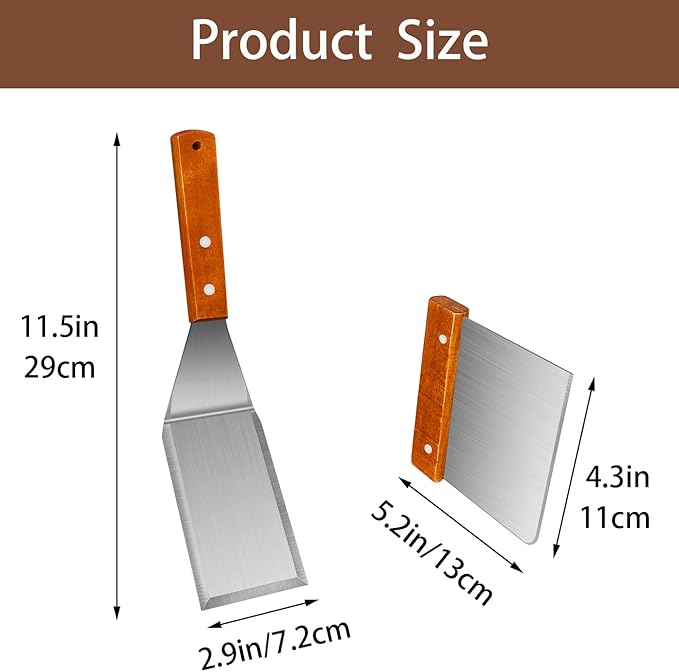 Spatula, Metal Spatulas Set, Stainless Steel Spatula, Fish Spatula Turner Cooking BBQ Grill Griddle Spatula, Metal Spatula for Cast Iron Skillet, Small Wide Kitchen Spatulas with Wood Handle