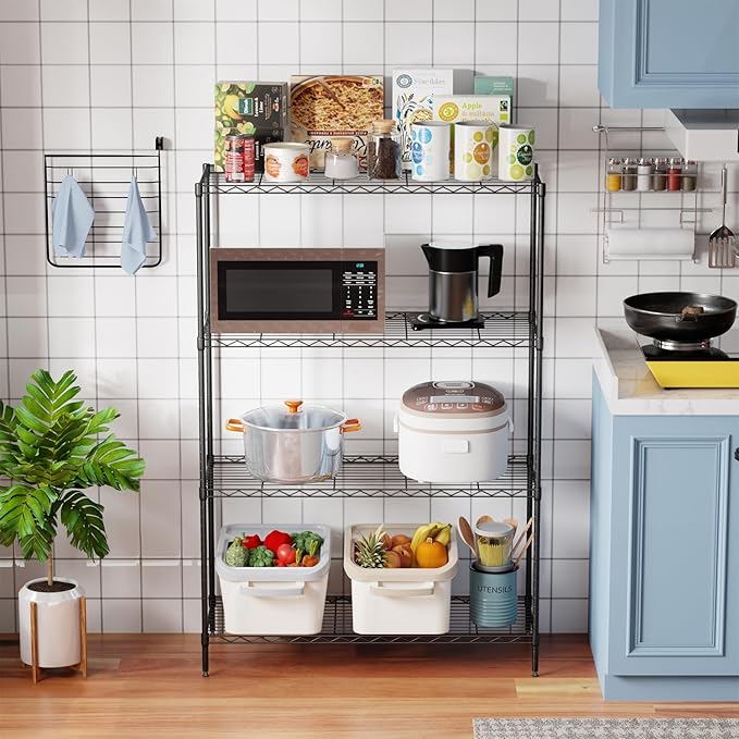 4-Shelf Storage Shelves Metal Shelving Unit NSF Garage Storage Rack Adjustable Wire Shelves Organizer for Kitchen Closet Basement, 800 LBS Capacity, 35.4" L x 13.3" W x 53.7" H, Black