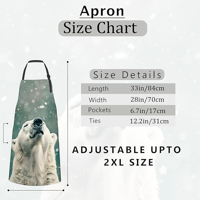 Polar Bear Apron,Oxford Fabric Adjustable Kitchen Apron with 2 Pockets,Waterproof Cooking Aprons for Men Women Mom Wife Dad,Ideal Gifts for Coffee House,Shop,Baking,BBQ,Housewarming,28x33in