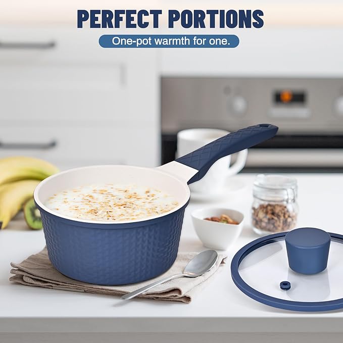 Small Sauce Pan with Lid, 1.5QT Small Cooking Pot, Granite Nonstick Cookware, PTFE & PFOA Free, Dishwasher Safe, Perfect for Boiling Milk, Sauce, Gravies, Pasta, Noodles