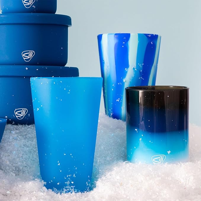 Silipint 16oz Silicone Pint Glass – Unbreakable BPA-Free Reusable Silicone Drinking Cup – Flexible Dishwasher Microwave & Freezer Safe – Stemless Glass for Water Coffee Smoothies (Arctic Sky)