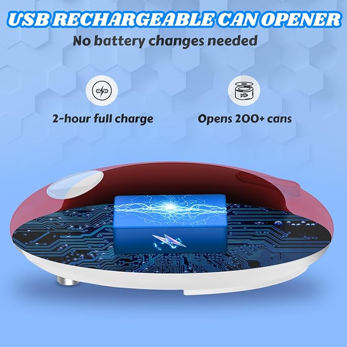 USB Rechargeable Electric Can Opener – Battery Operated, One Touch Automatic Operation, Magnetic Lid Holder & Smooth Edge Cutting, Cordless & Easy to Use for Seniors, Works with All Standard Cans