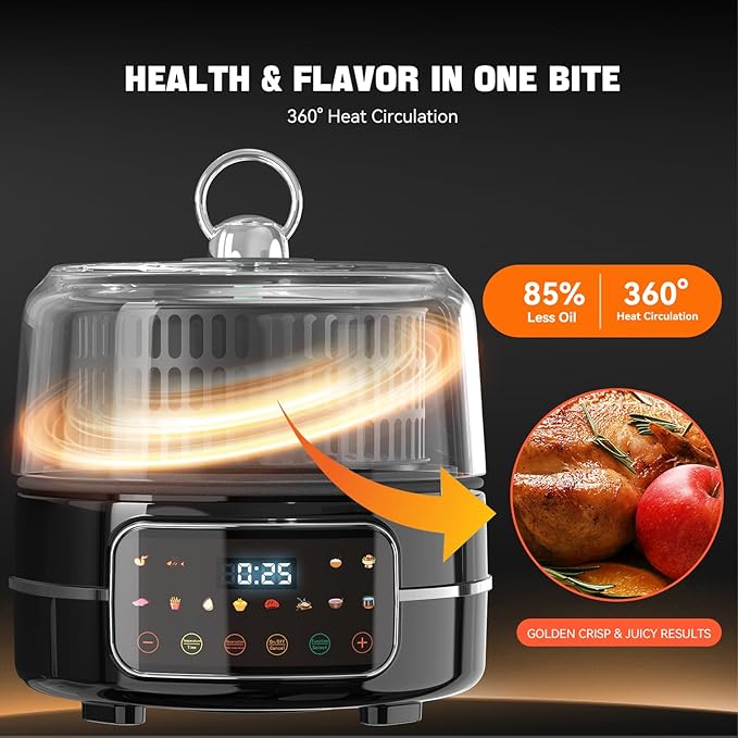 5QT Air Fryer & Multi-Cooker Combo - 12-in-1 Electric Hot Pot, Rice Cooker, Steamer with Removable Air Fry Basket & Soup Pot, 1800W, Dishwasher Safe