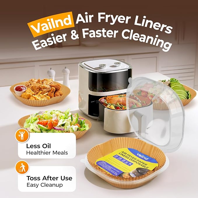 Air Fryer Paper Liners, 200pcs Air Fryer Liners Disposable, 8" Square Baking Liner for 5-8 qt Airfryer Basket, Non-stick and Oil Proof Parchment Paper for Oven, Pans & Baking