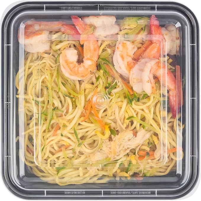 Restaurantware Take Out Containers 100 Pack of 32 oz with Clear Lids Microwave-Safe Disposable Plastic Food Storage Containers Stackable Greaseproof Black Meal Prep Square Single Compartment