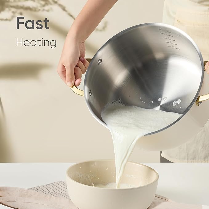CAROTE 8QT Fully-Clad 3-Ply Stainless Steel Stockpot with Lid Small Kitchen Pot,Outer Ceramic Layer,Even Heating, Fits all stoves,Oven & Dishwasher Safe,Stay Cool Handle,White (PFAS/PFOA/PFOS Free)