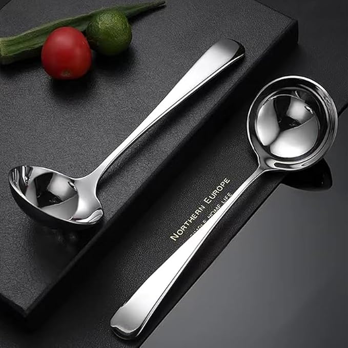 Zjunhm Small Soup and Gravy Ladles - 304 Stainless Steel, 7.7 Inches, 2-Piece Set - Dishwasher Safe (Silver)