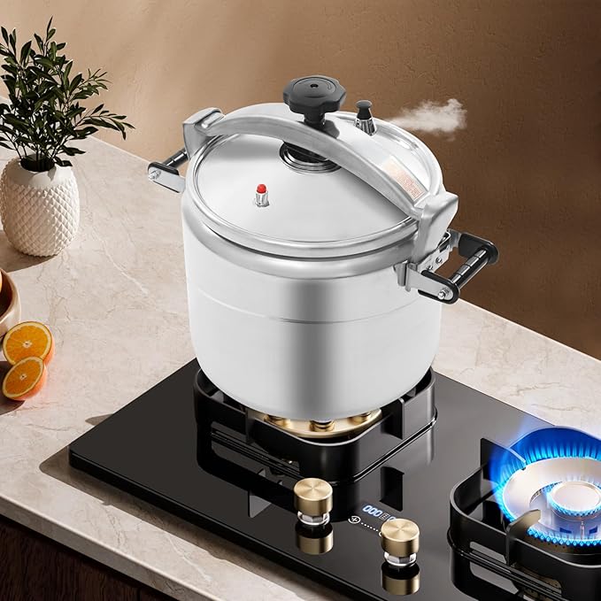 27 Quart Aluminum Pressure Cooker, Commercial Olla de Presion, Large Steamer Cooking Pot Pressure Canners with Safety Lock Valve & Pressure Limiting Valve