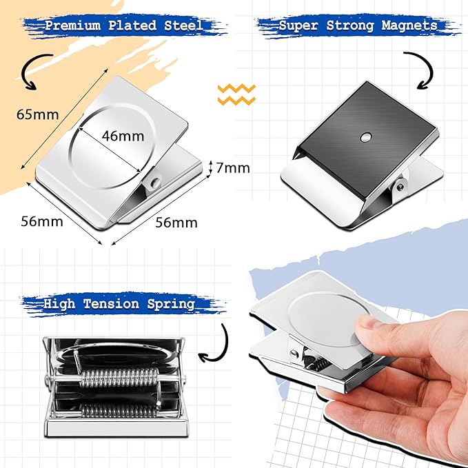 Grtard Strong Magnetic Clips, 2.2 Inch Extra Large Magnetic Clips Heavy Duty, 4Pack Magnet Clip for Fridge, Clip Magnets for Refrigerator, Whiteboard, Classroom, Kitchen, Office Organizer