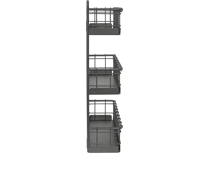 Spectrum Diversified Storage for Kitchen, Pantry, Cabinet, Industrial Gray Spectrum Vintage Wall-Mount 3-Tier Spice Rack, Large