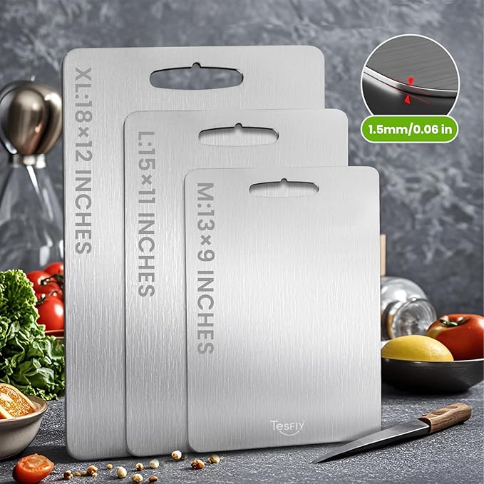2 Pack Titanium Cutting Board-100% Pure Titanium Cutting Boards For Kitche,Easy to clean, Double-sided food-grade Cutting Board For Meats, Fruits And Vegetables (18 * 12)