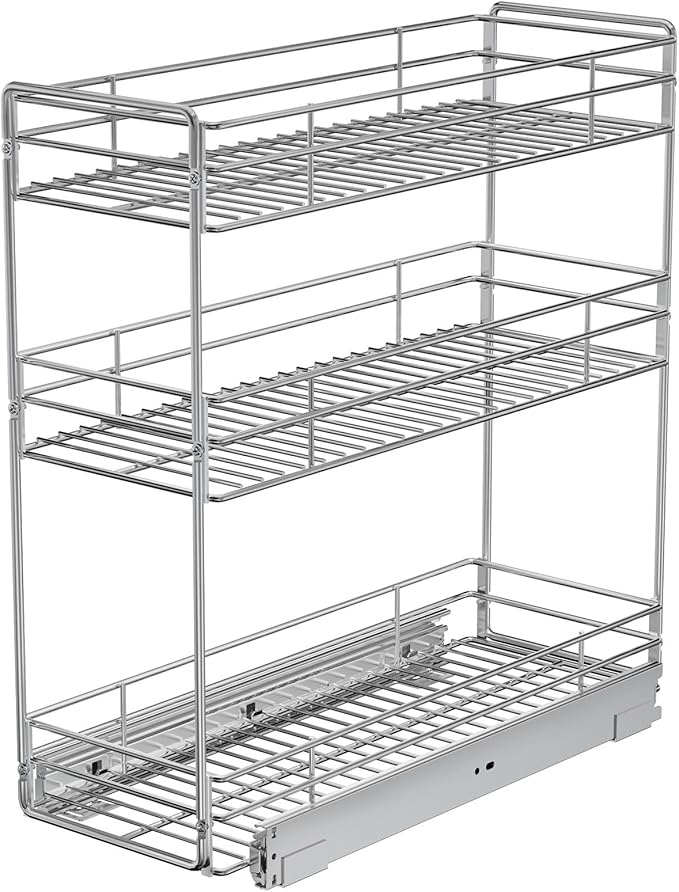 Pull Out Spice Rack Cabinet Organizer 5½" W x 20½" D, 3 Tier Heavy Duty Sliding Spice Cabinet Organization for Narrow Cabinet, Pull Out Shelves for Kitchen