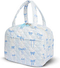 Quilted Lunch Box for Women,Lunch Box for Teen Girls,Cute Blue Bow Lunch Bags for Work, School,Office,Picnic,Travel (Blue Bow)