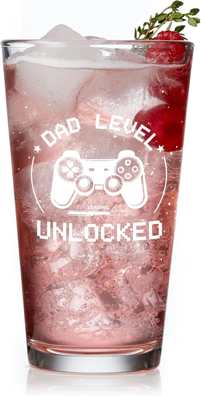 Christmas Gifts for New Dad, Daddy Birthday Gift for Father to Be, Christmas gift for New Dada Soon to Be Father Stepdad Bonusdad, Dad Level Unlocked Beer Glass