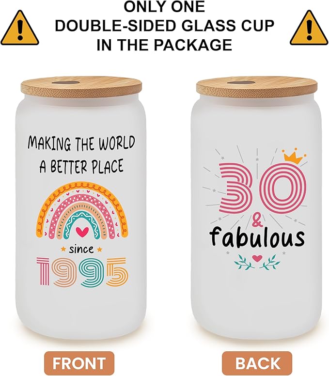 Vivulla68 30th Birthday Gifts For Women Men - 30 Year Old Gifts For Her Him - Thirty Birthday Ideas For Sister, Wife, Friend - 1995 Birthday Gift - 30th Frosted Glass Cup With Lid And Straw