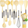 Larder & Vine 12-Piece Silicone Kitchen Cooking Utensils Set with Stainless Steel Handle and Ceramic Holder, Dishwasher Safe Set of Kitchen Essentials (Limoncello)