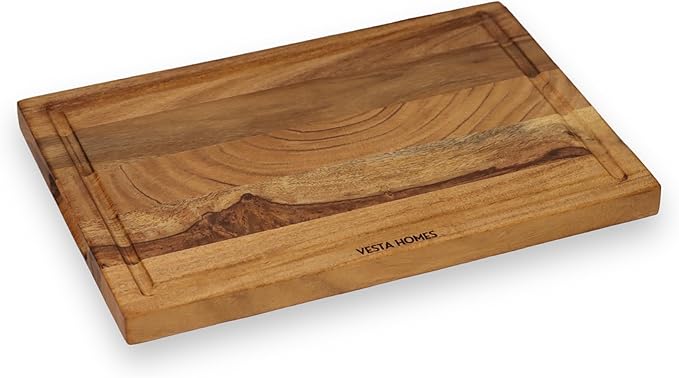 Vesta Homes Wooden Edge Grain Cutting Board/Chopping, Serving Board/Block for Vegetables, Fruits, Cheese and Charcuterie | Natural Acacia Wood | 15 * 10 * 1 Inches | Handcrafted in India