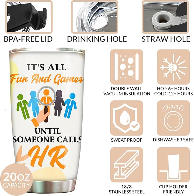 Hurman Resources Tumbler - Stainless Steel 20oz Straw Lid, HR Gifts For Women Men, Human Resources Professional Day Gifts For Coworkers Funny, HR Coffee Cups For Employees Staffs (HR04)