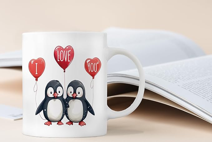 QASHWEY Penguin Mug, Valentines Coffee Mug Gifts for Him Her Wife Husband, Valentines Mug Tea Cup Gifts for Him Her Boyfriend Girlfriend, Penguins I Love You Mug Coffee Cups Ceramic 11oz