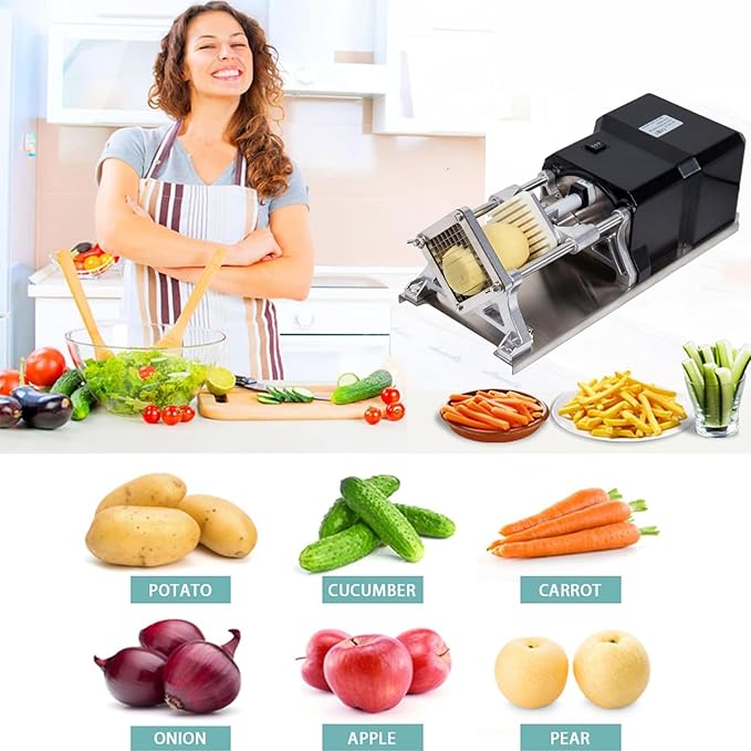 Electric Commercial French Fry Cutter Machine With 3 Size Stainless Steel Replaceable Blades Professional Potato Chipper Blades Dicer For Potatoes And Vegetables