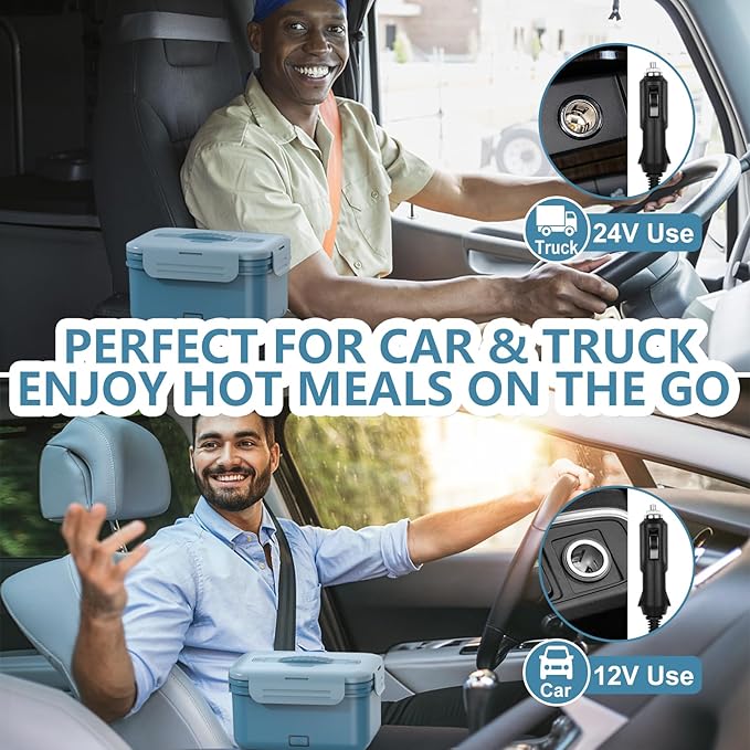 Electric Heated Lunch Box for Car Truck Home 1.8L 100W Portable Food Warmer with 12V/24V/110V/220V Hot Meal for Work Travel Jobsite Camping Christmas Gifts White Elephant Gifts for Adults/Men/Woman