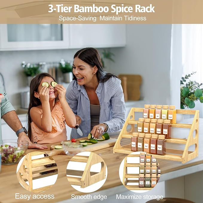 Spice Rack - Bamboo Spice Rack Organization for Cabinet/Countertop